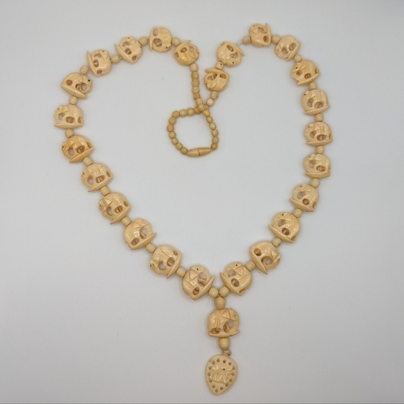 60's Bone Beaded Necklace With Elephant Carvings - Picture 7 of 10